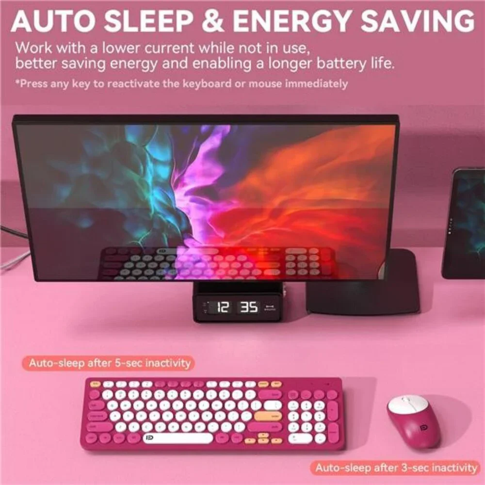 Wireless keyboard mouse combo retro round keycaps quiet typewriter style compute